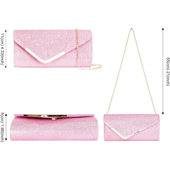 Women Pink Trendy Clutch Purses Evening Fashion Envelope Cross-Body Handbags - Picture 3 of 7